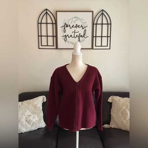 Vintage Crystal Kobe Burgundy Red Full Zip Sweater Size S Retro 100% Wool Winter - Picture 13 of 14